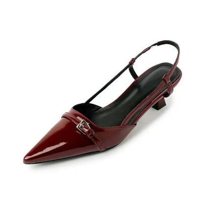 Mirella Patent Buckle Slingback Kitten Heel