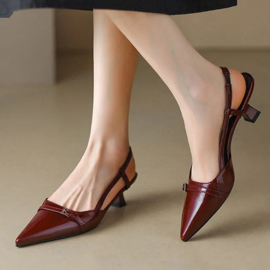 Mirella Patent Buckle Slingback Kitten Heel