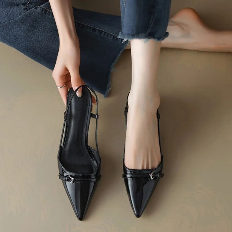 Mirella Patent Buckle Slingback Kitten Heel