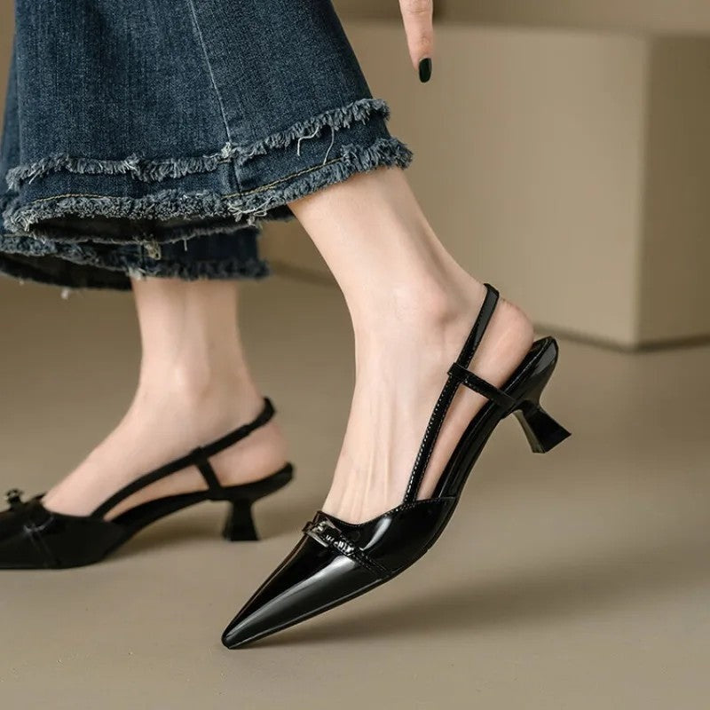 Mirella Patent Buckle Slingback Kitten Heel
