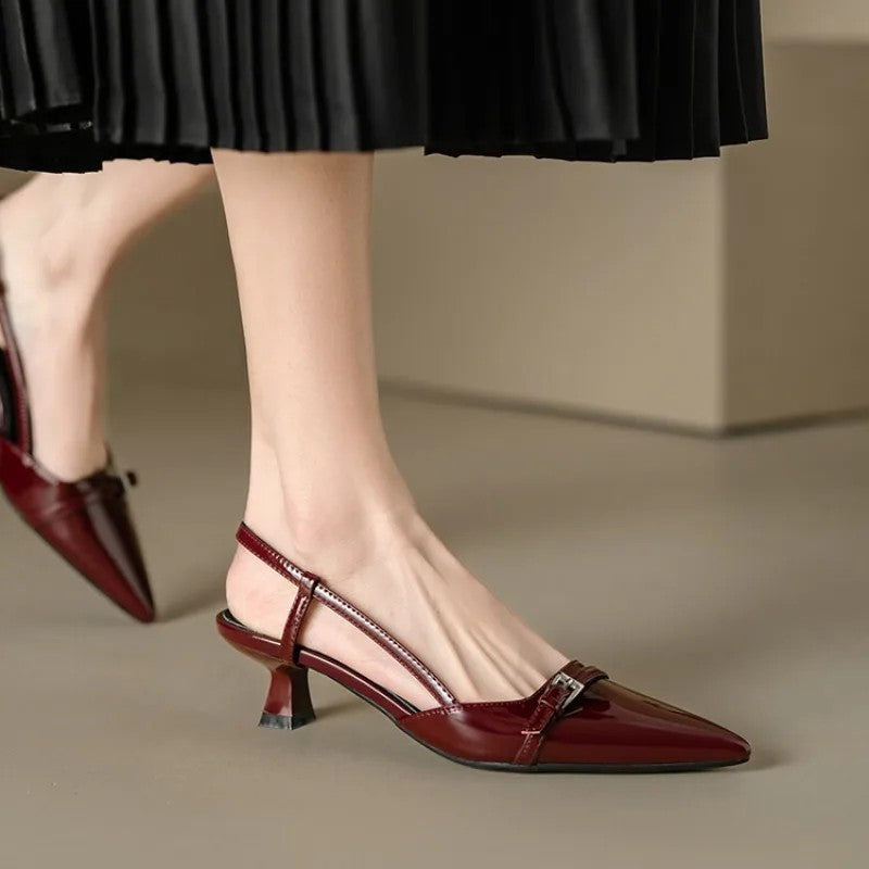 Mirella Patent Buckle Slingback Kitten Heel