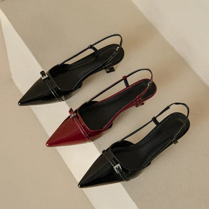 Mirella Patent Buckle Slingback Kitten Heel