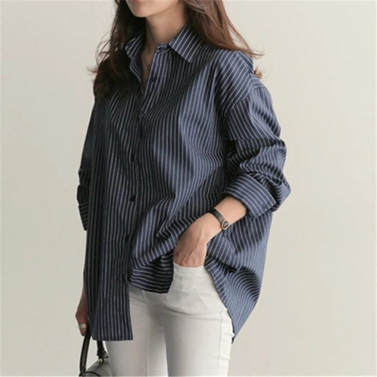 Mirene Relaxed Pinstripe Button-Up Shirt
