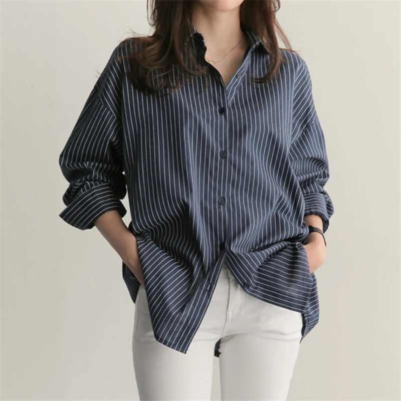 Mirene Relaxed Pinstripe Button-Up Shirt