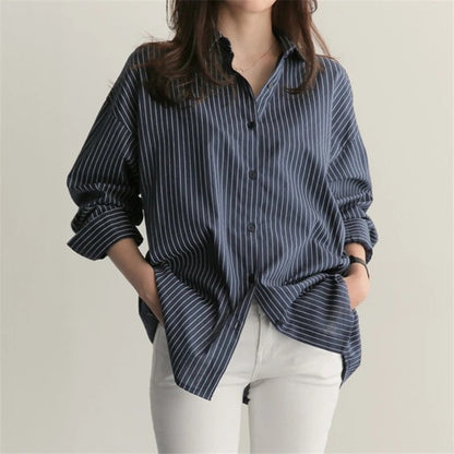 Mirene Relaxed Pinstripe Button-Up Shirt