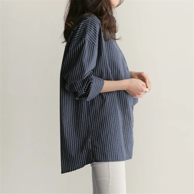 Mirene Relaxed Pinstripe Button-Up Shirt