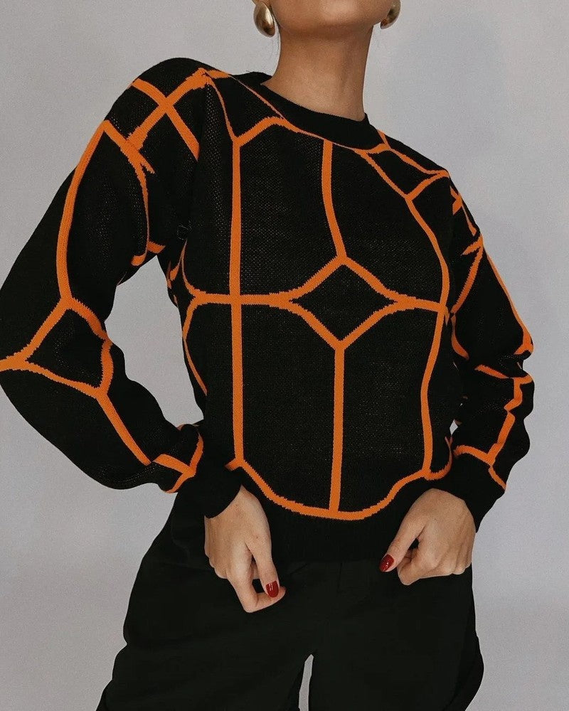 Mireva Geometric Knit Crewneck Sweater