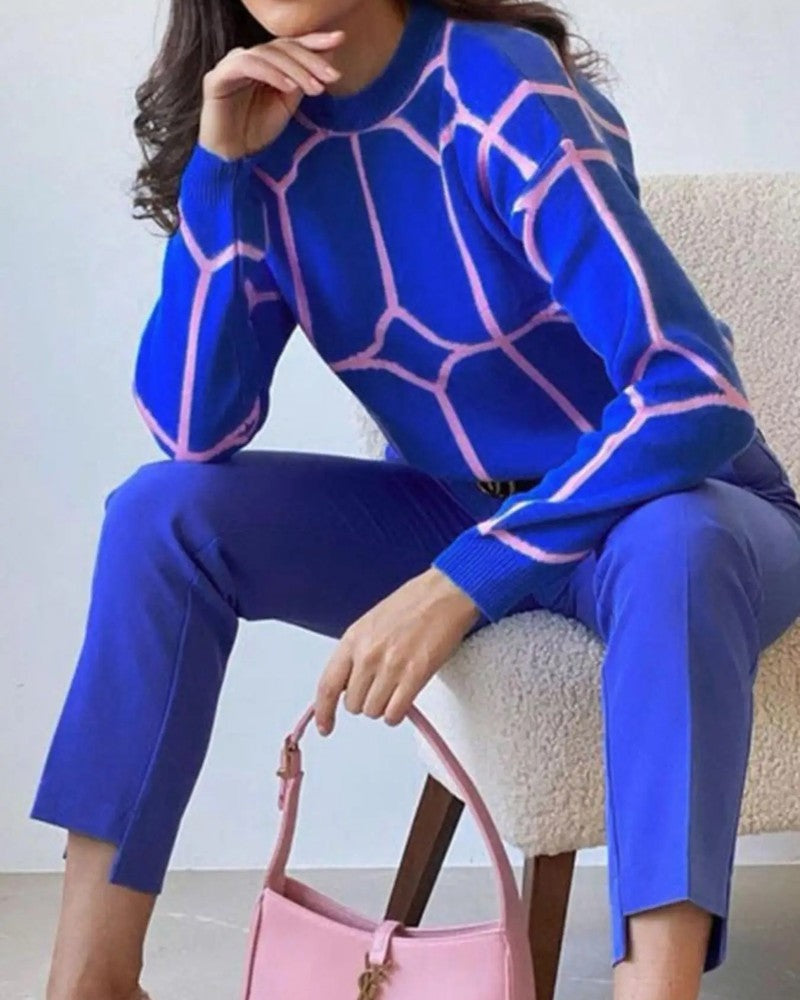 Mireva Geometric Knit Crewneck Sweater