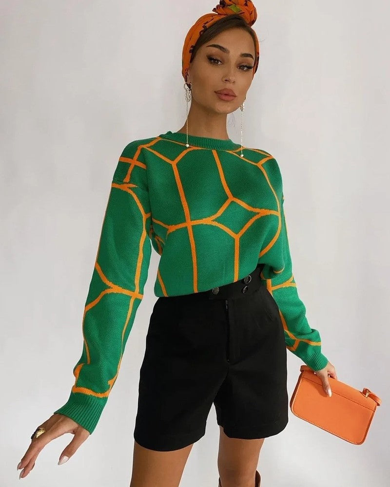Mireva Geometric Knit Crewneck Sweater
