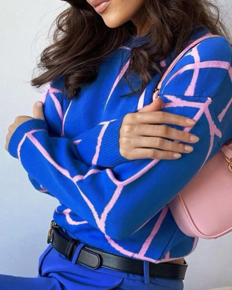 Mireva Geometric Knit Crewneck Sweater