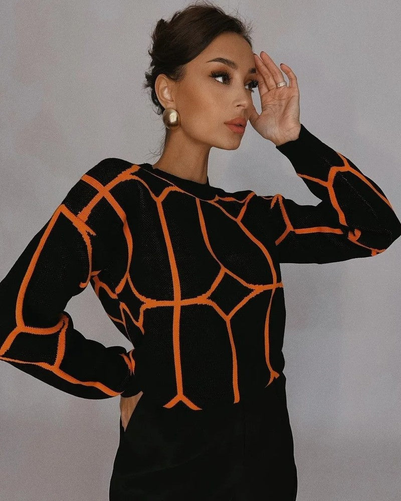 Mireva Geometric Knit Crewneck Sweater