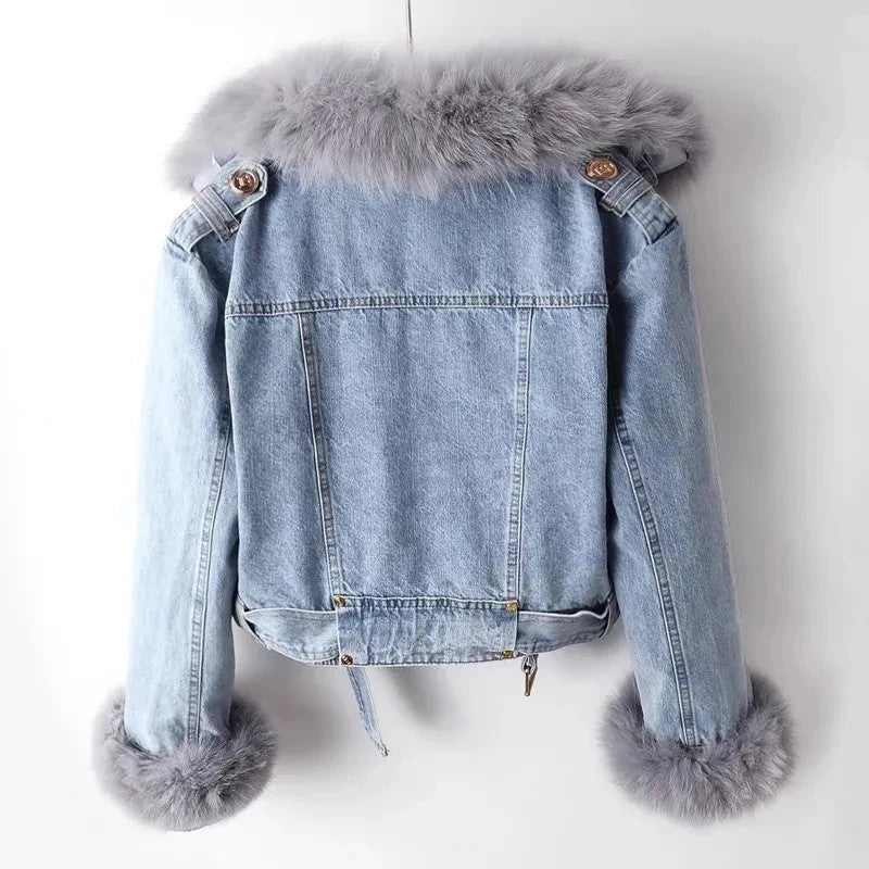 Mistral Faux Fur Trim Denim Jacket