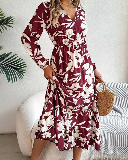 Monica Women's Floral Long Sleeve Midi Dress