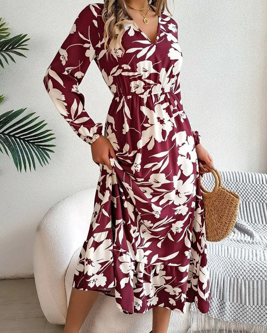 Monica Women's Floral Long Sleeve Midi Dress