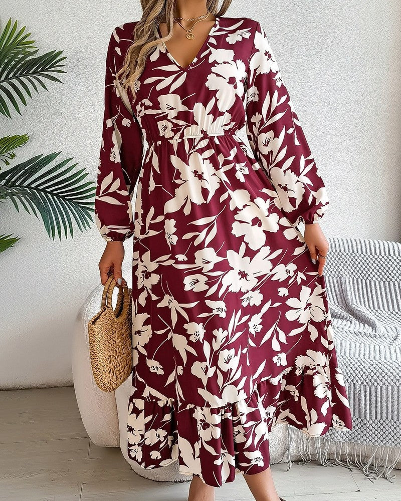 Monica Women's Floral Long Sleeve Midi Dress