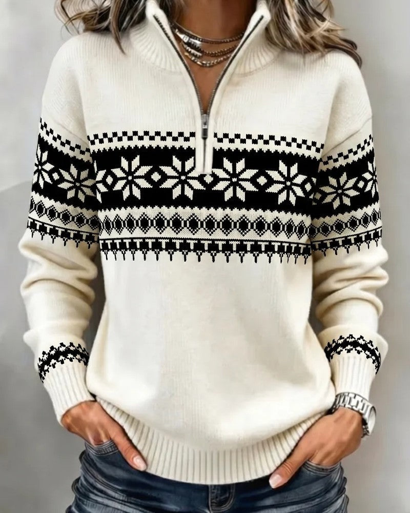 Nicole Women's Nordic Pattern Half-Zip Sweater