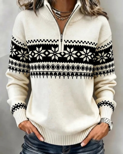 Nicole Women's Nordic Pattern Half-Zip Sweater