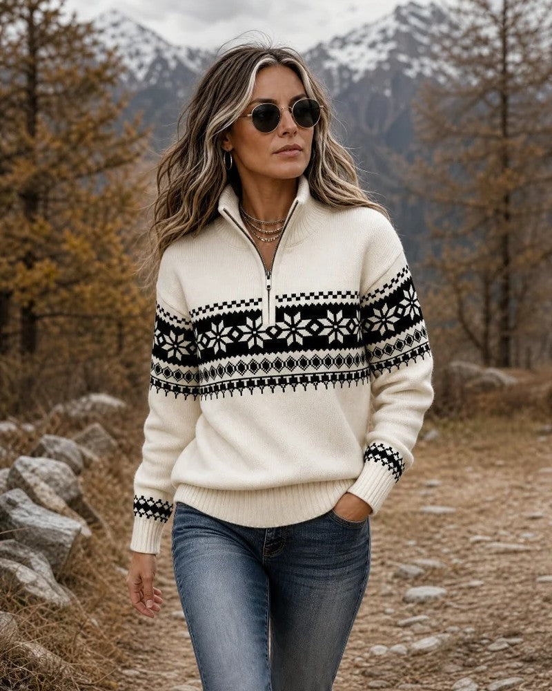Nicole Women's Nordic Pattern Half-Zip Sweater