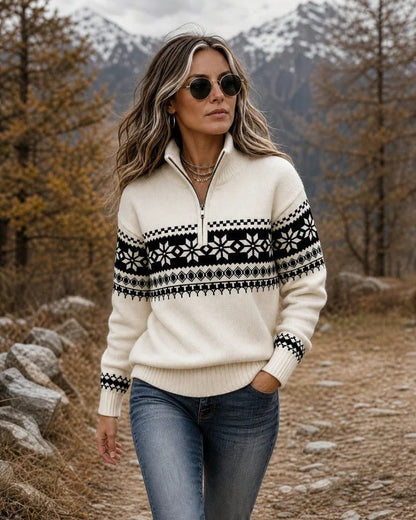 Nicole Women's Nordic Pattern Half-Zip Sweater