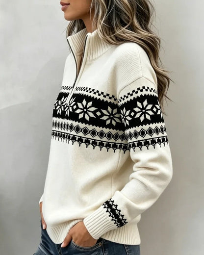 Nicole Women's Nordic Pattern Half-Zip Sweater