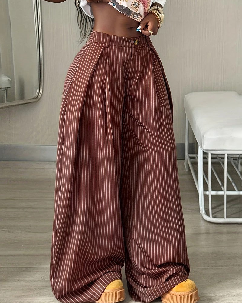 Petra Women's Pinstripe Pleated Wide-Leg Pants