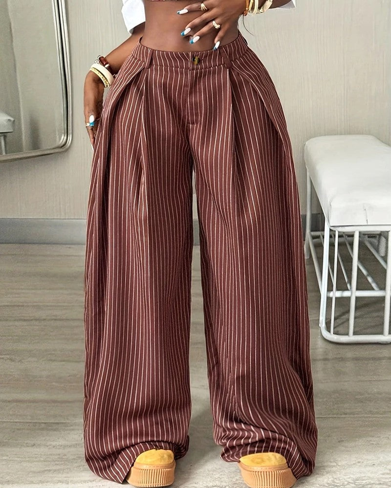 Petra Women's Pinstripe Pleated Wide-Leg Pants