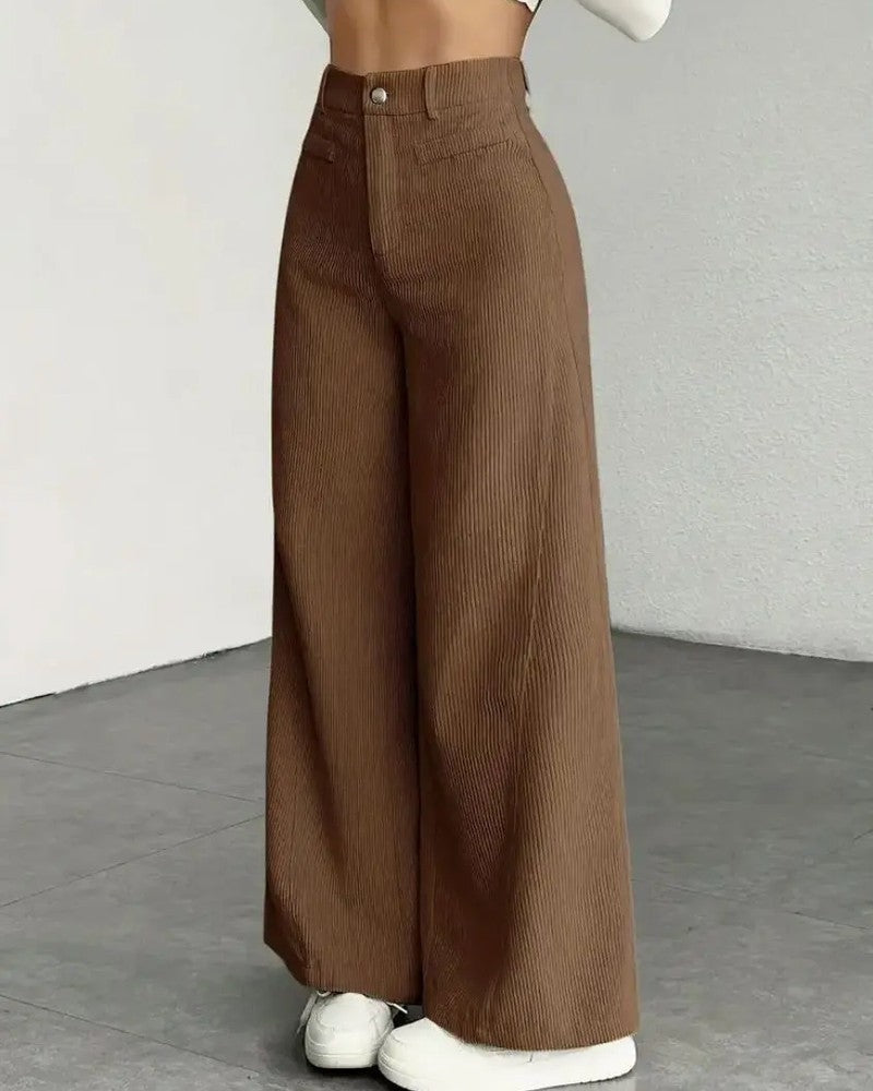 Rivelle Corduroy High-Waist Wide-Leg Pants