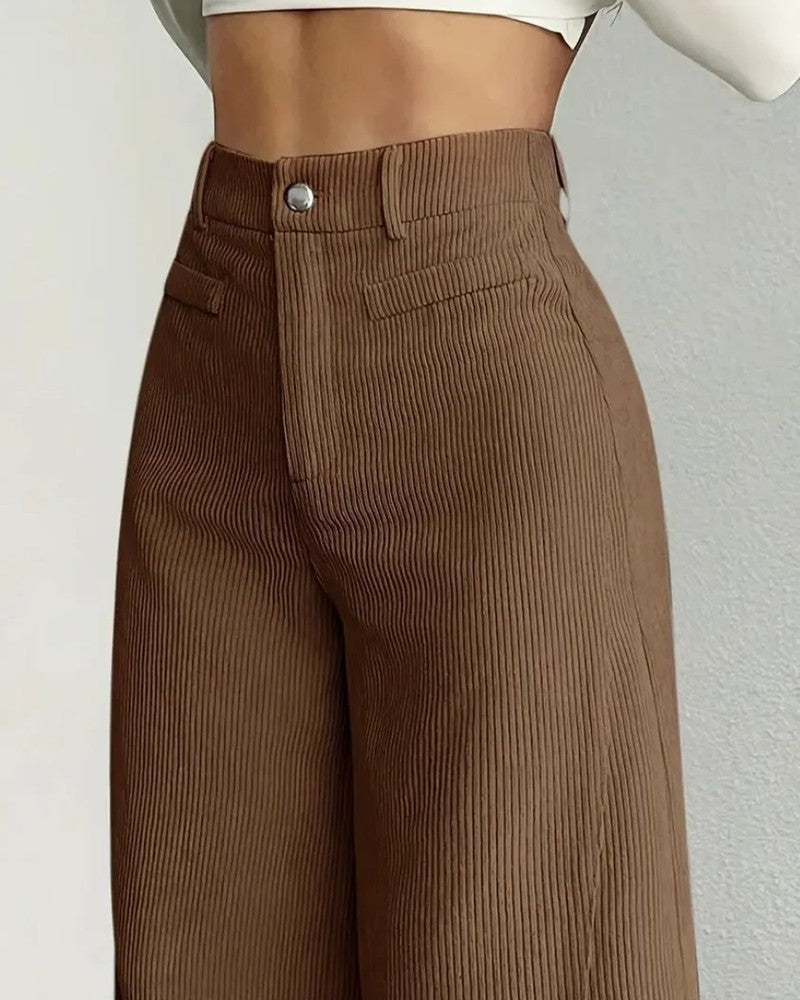 Rivelle Corduroy High-Waist Wide-Leg Pants
