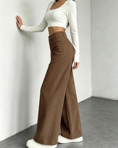 Rivelle Corduroy High-Waist Wide-Leg Pants