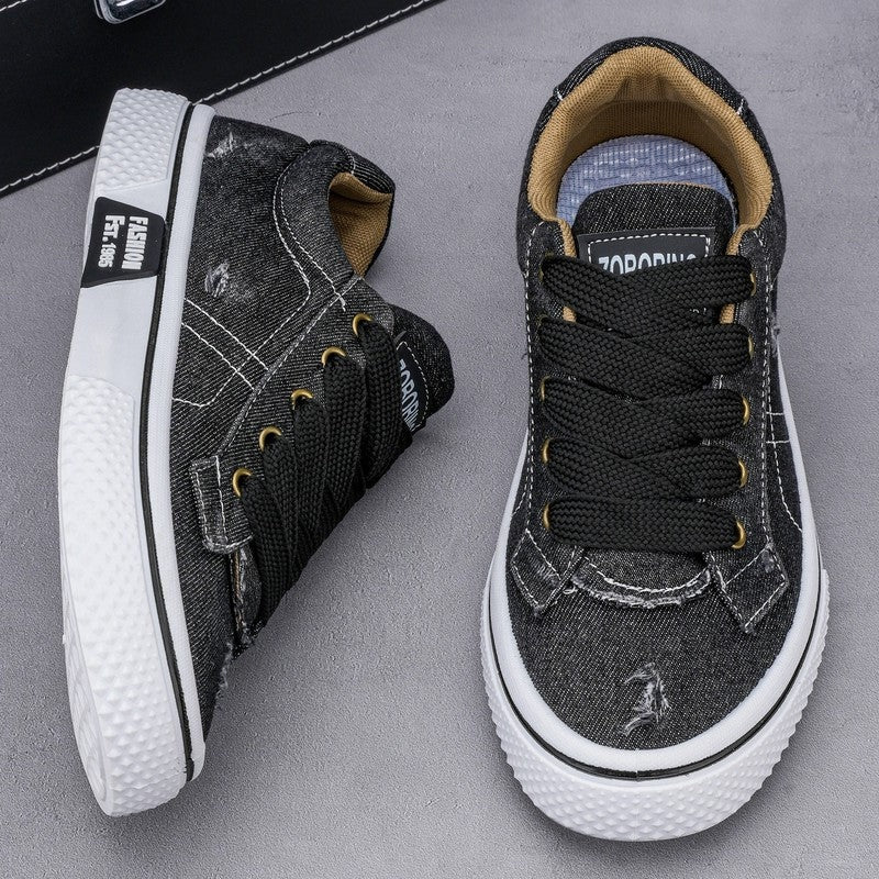 Rovano Distressed Canvas Low-Top Sneakers