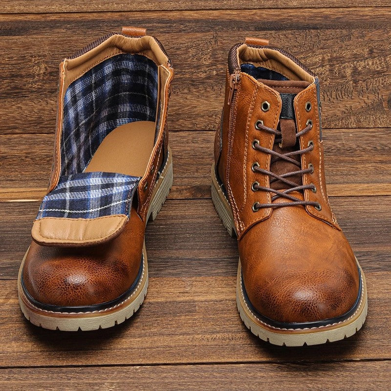 Rovick Plaid Lined Leather Lace-Up Boots