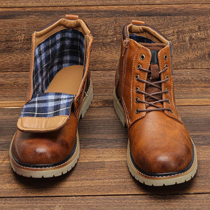 Rovick Plaid Lined Leather Lace-Up Boots