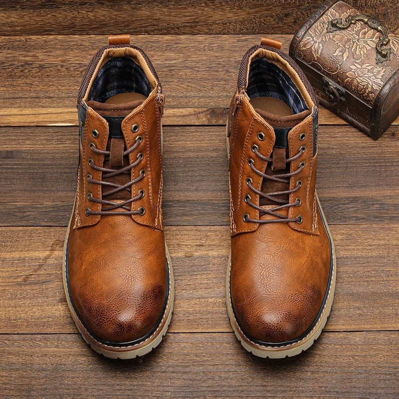 Rovick Plaid Lined Leather Lace-Up Boots