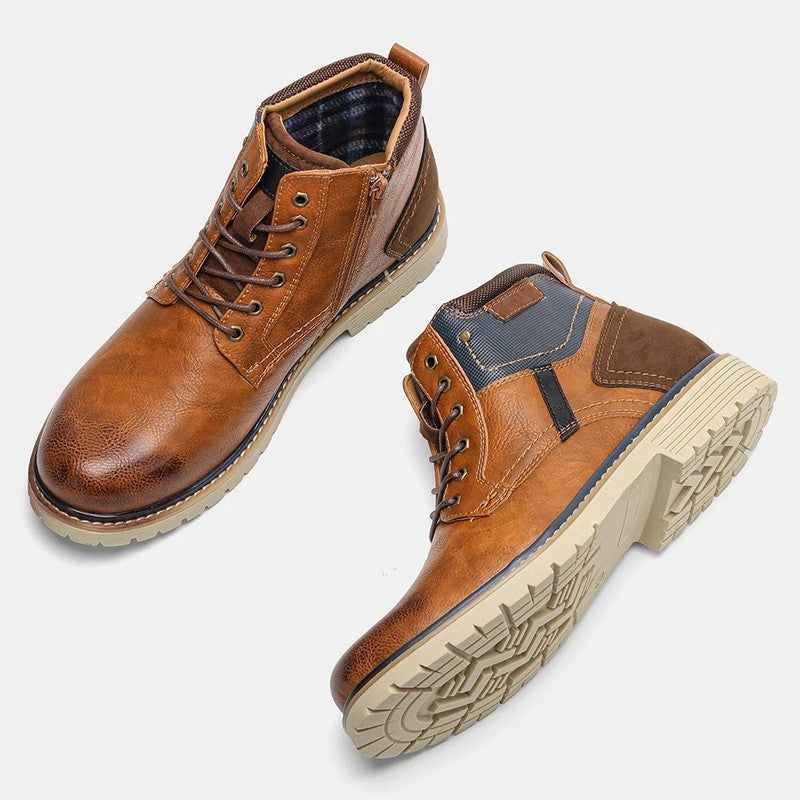 Rovick Plaid Lined Leather Lace-Up Boots