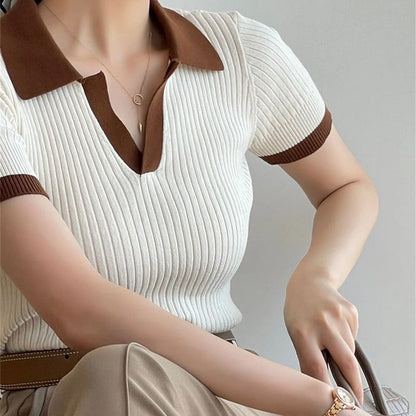 Ruth Women's Ribbed Knit Polo Top