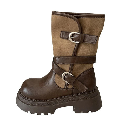 Sarone Buckled Mid-Calf Lug Sole Boots