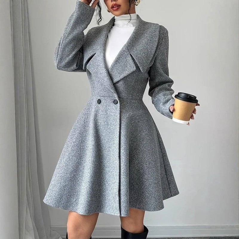 Selvane Double-Breasted Flared Coat Dress