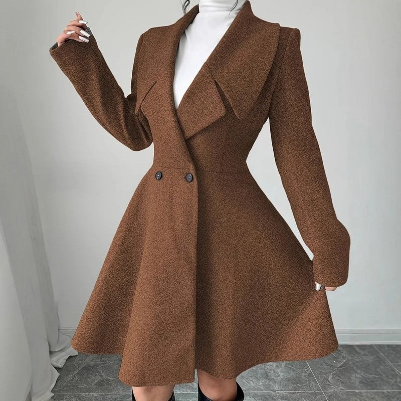 Selvane Double-Breasted Flared Coat Dress