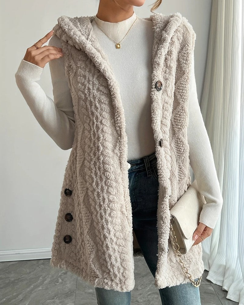 Serel Hooded Textured Fleece Vest