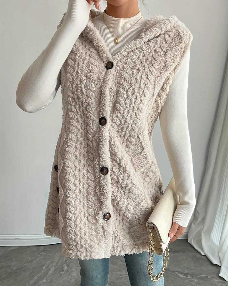 Serel Hooded Textured Fleece Vest