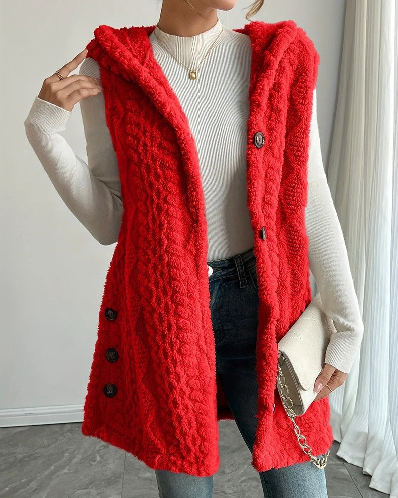Serel Hooded Textured Fleece Vest