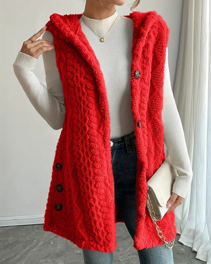 Serel Hooded Textured Fleece Vest