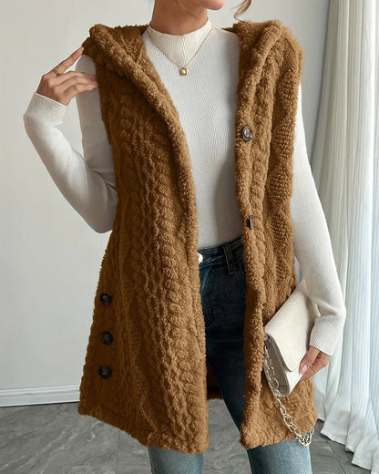 Serel Hooded Textured Fleece Vest