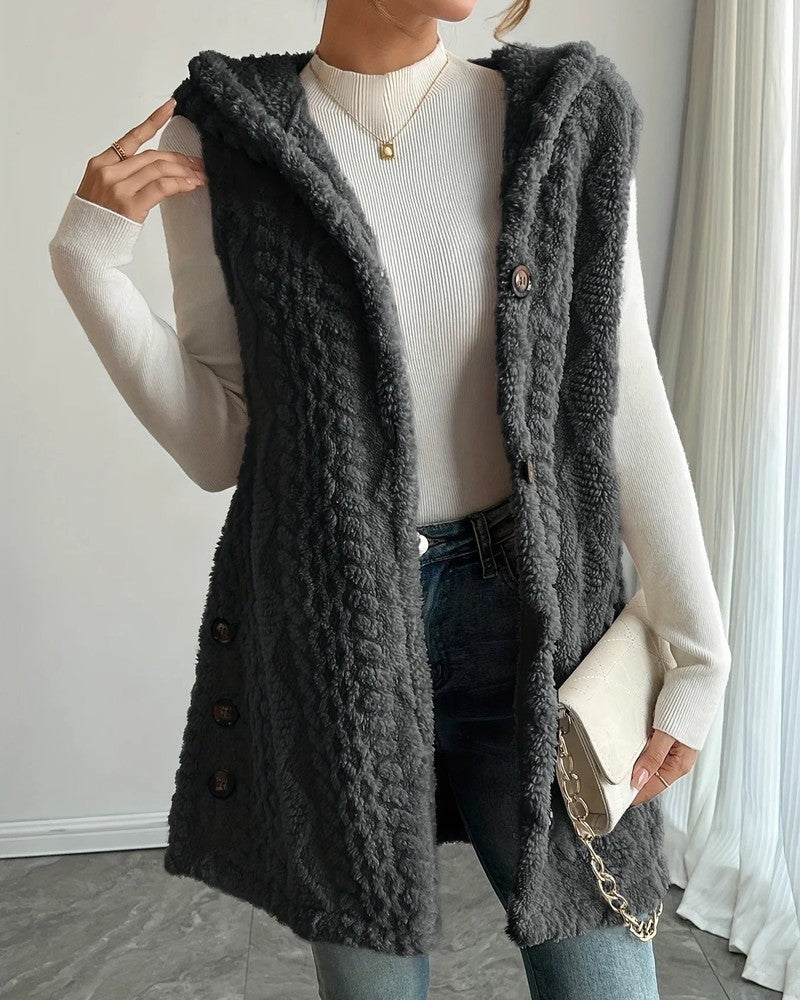 Serel Hooded Textured Fleece Vest