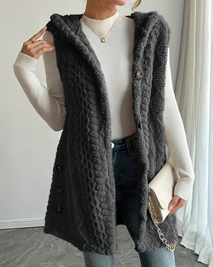 Serel Hooded Textured Fleece Vest