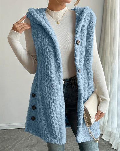Serel Hooded Textured Fleece Vest