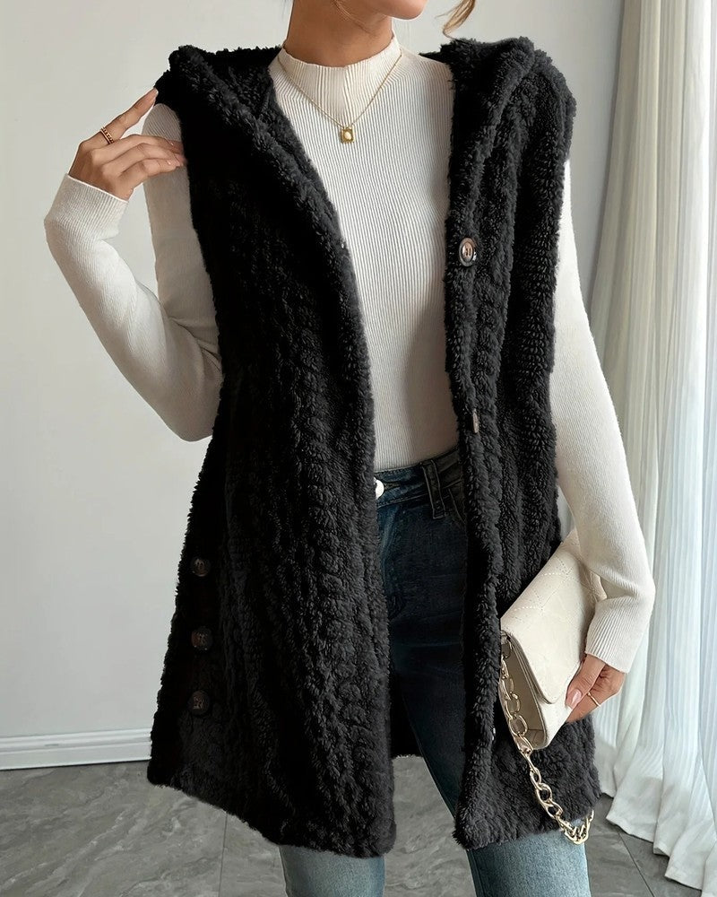 Serel Hooded Textured Fleece Vest