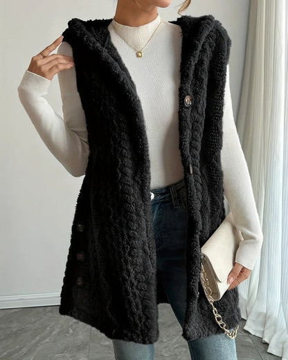 Serel Hooded Textured Fleece Vest