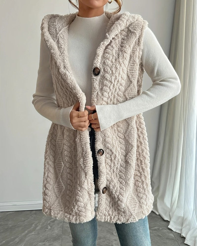 Serel Hooded Textured Fleece Vest