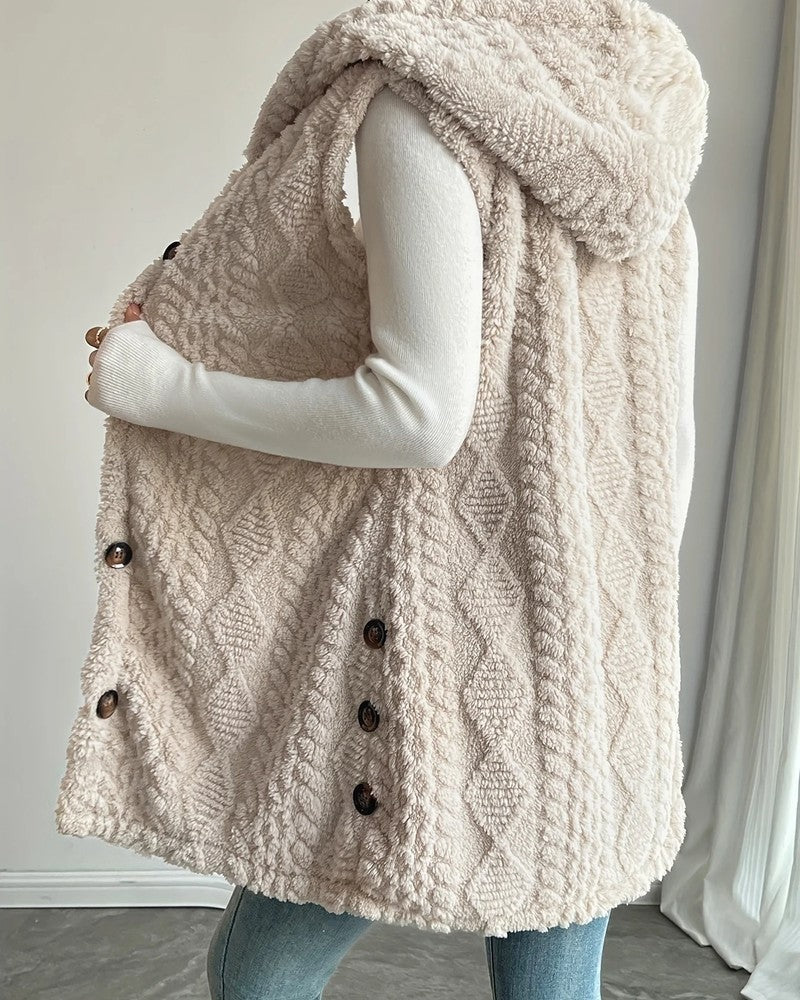 Serel Hooded Textured Fleece Vest